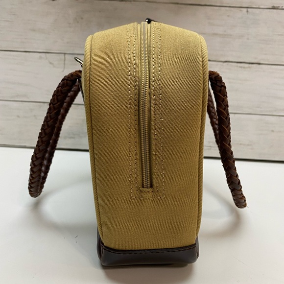 Lauren by Ralph Lauren Tan Canvas Hand Bag Purse Braided Leather Straps & Bottom - Picture 14 of 16